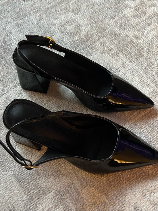 SHEIN Black Patent Pointed Slingback Block Heels - Picture 3 of 5